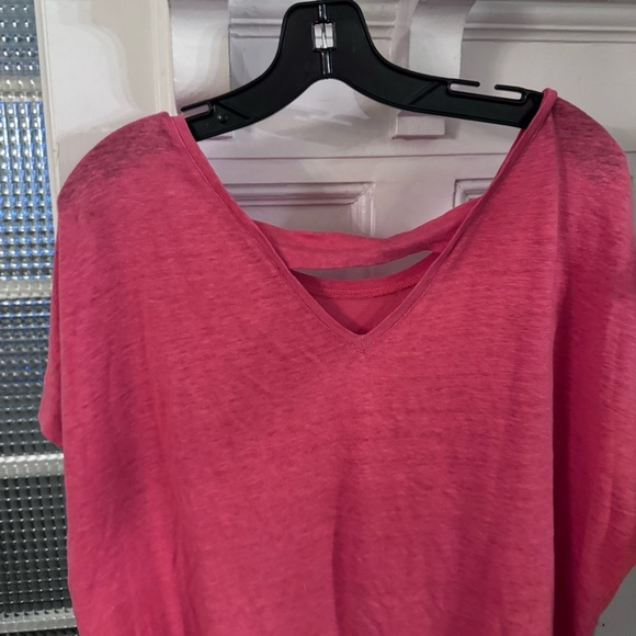 Elliot Lauren Women’s Pink Short Sleeve V-Back T-Shirt Blouse 100% Linen Size XL - Picture 2 of 9